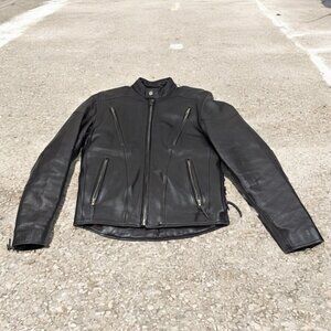 Wilsons‎ Leather Men's Motorcycle Biker Jacket Black Side Lace up w/ Liner Sz M